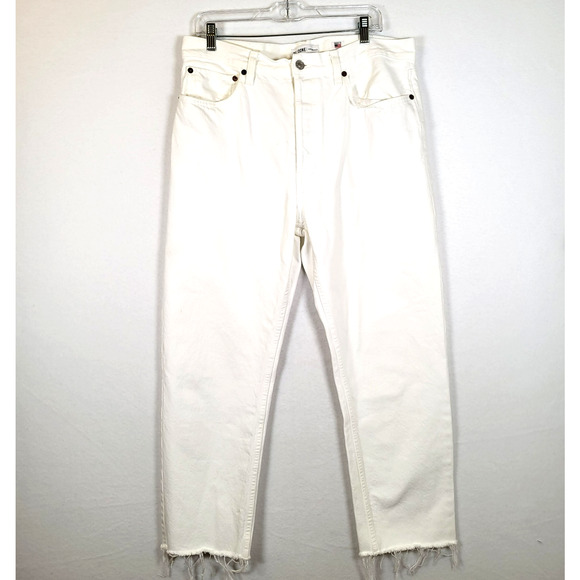 Re/Done Womens High Rise Stove Pipe Raw Hem Button Fly Jeans Size 32 White - Picture 1 of 11